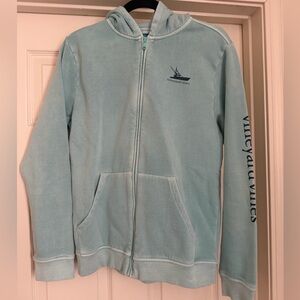 Vineyard Vines Kids Light Aqua Zip Hoodie with Navy Logo